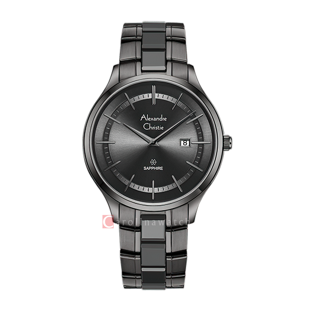 Jam Tangan Alexandre Christie AC 8707 MDBIGDG Sapphire Men Dark Grey Dial Dual Tone Stainless Steel Strap