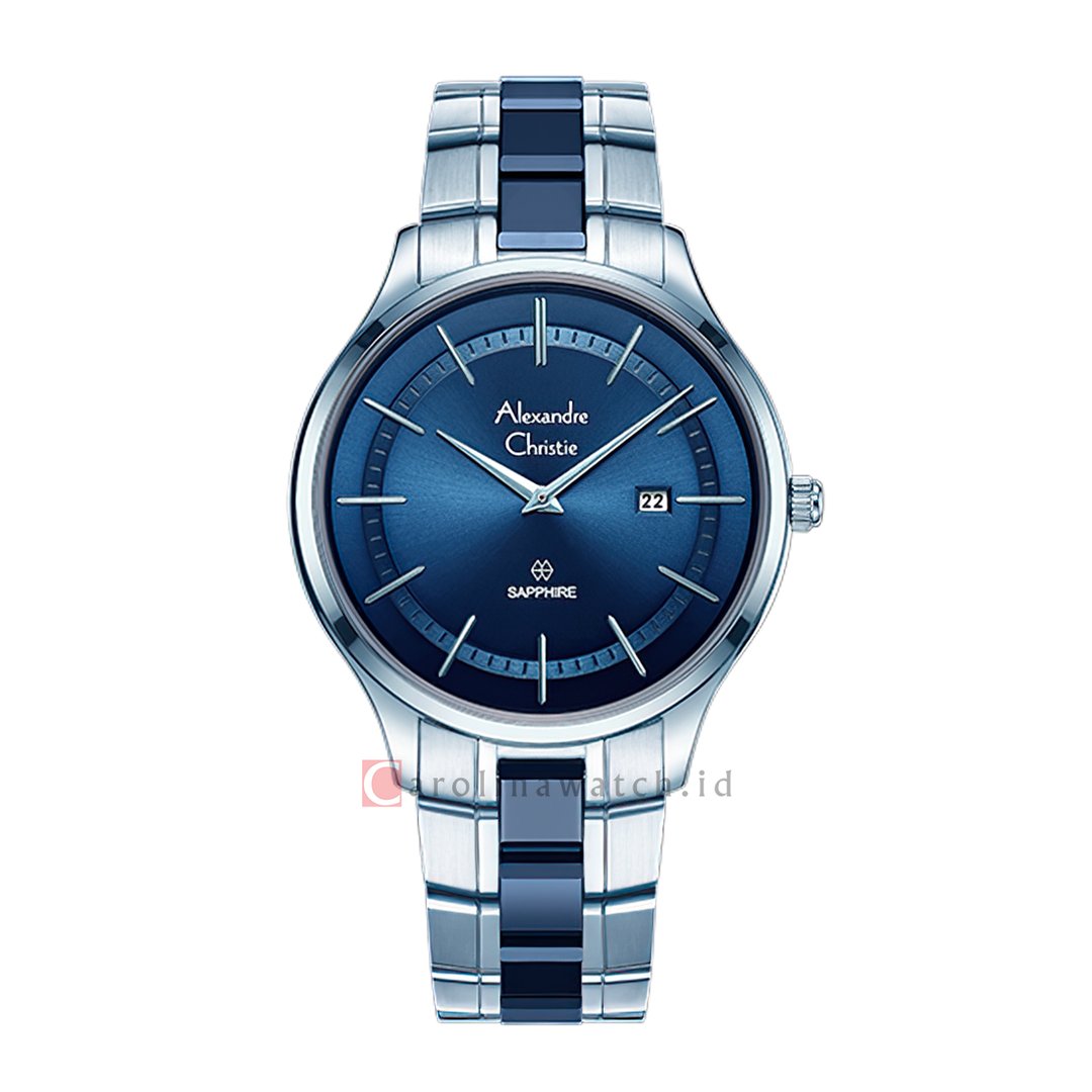 Jam Tangan Alexandre Christie AC 8707 MDBIUBU Sapphire Men Blue Dial Dual Tone Stainless Steel Strap