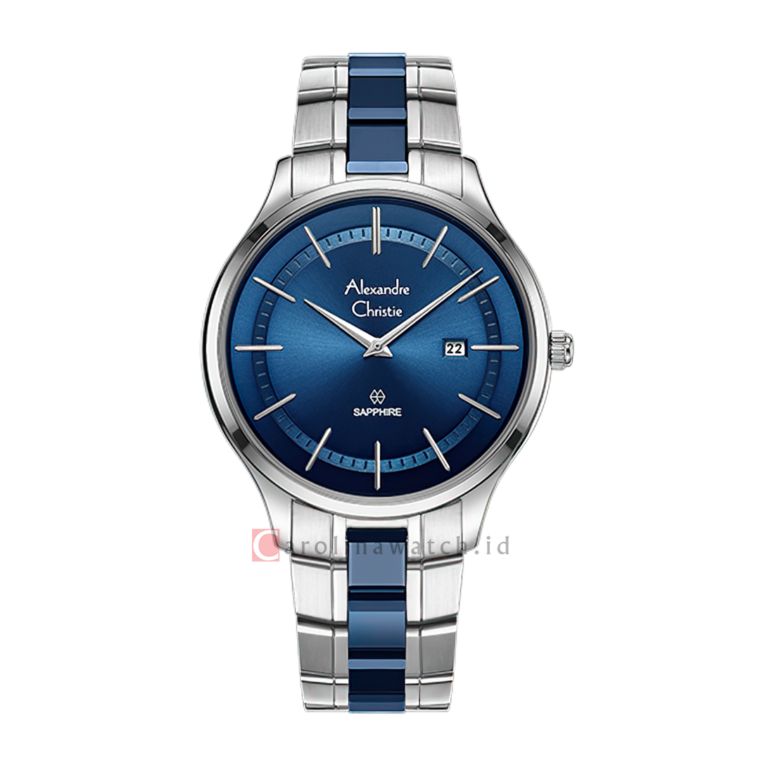 Jam Tangan Alexandre Christie AC 8707 MDBSSBU Sapphire Men White Dial Dial Dual Tone Stainless Steel Strap