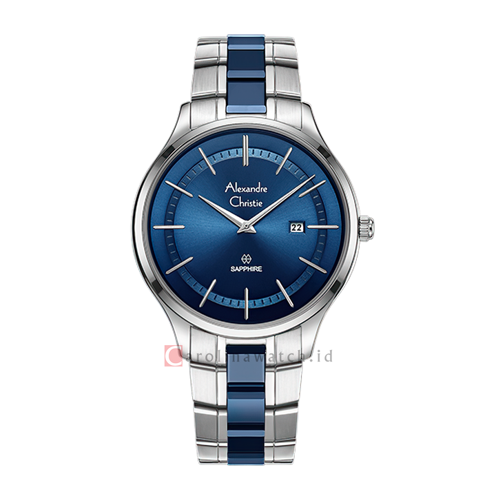 Jam Tangan Alexandre Christie AC 8707 MDBSSBU Sapphire Men White Dial Dial Dual Tone Stainless Steel Strap