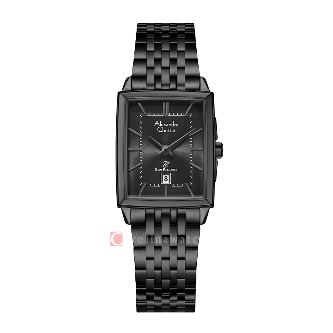 Jam Tangan Alexandre Christie Slim Elegance AC 8708 LDBIPBA Women Black Dial Black Stainless Steel Strap