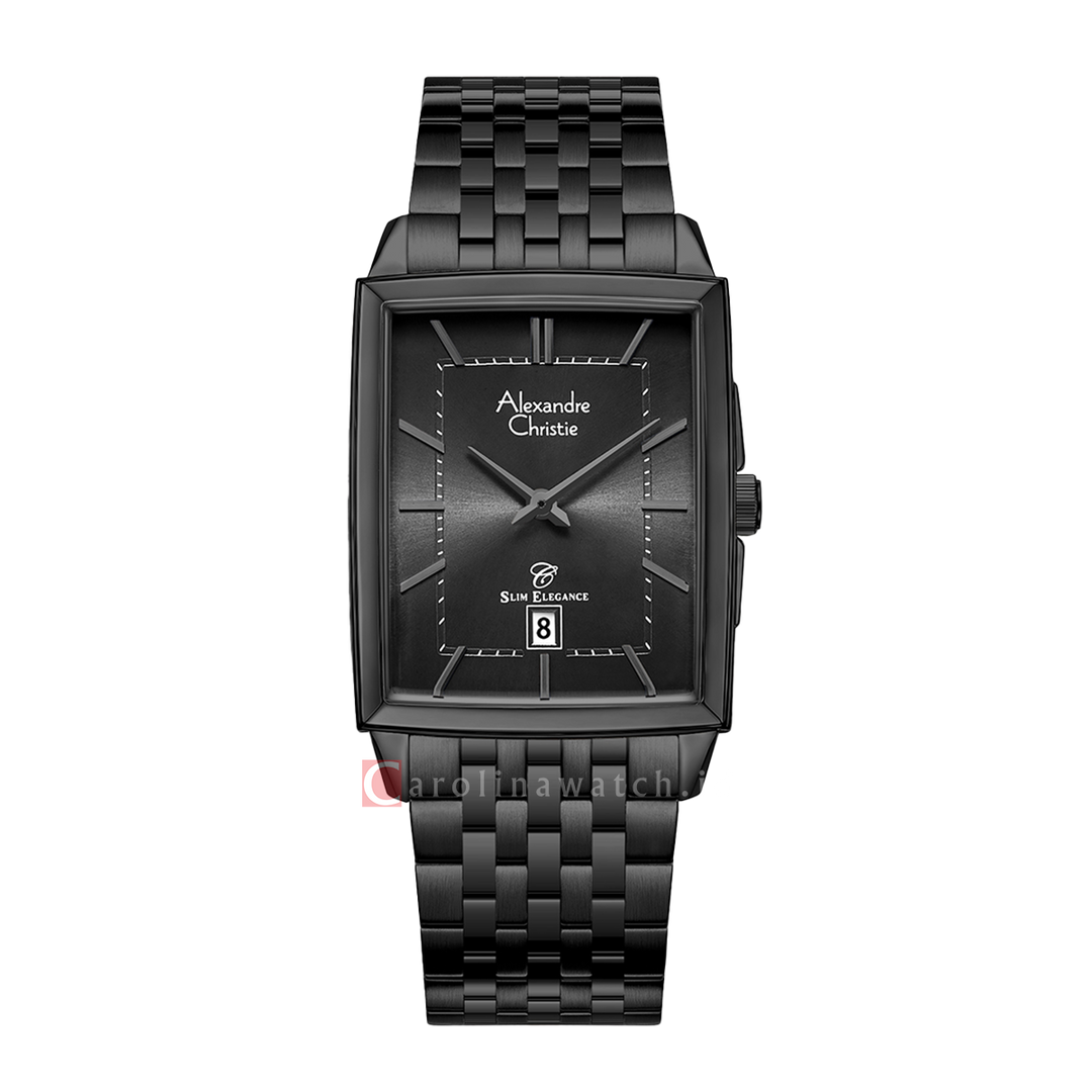 Jam Tangan Alexandre Christie Slim Elegance AC 8708 MDBIPBA Men Black Dial Black Stainless Steel Strap