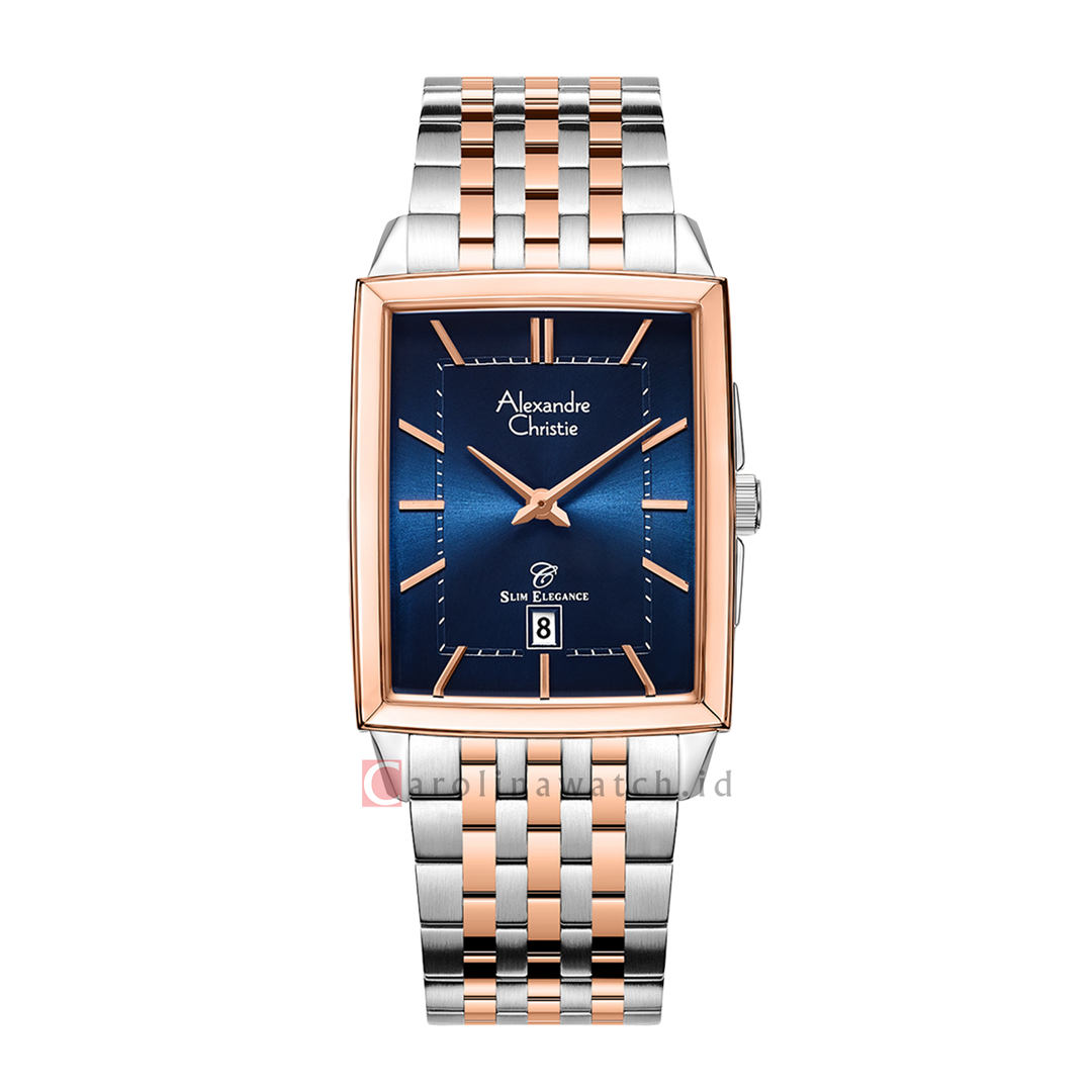 Jam Tangan Alexandre Christie Slim Elegance AC 8708 MDBTRBU Men Blue Dial Dual Tone Stainless Steel Strap