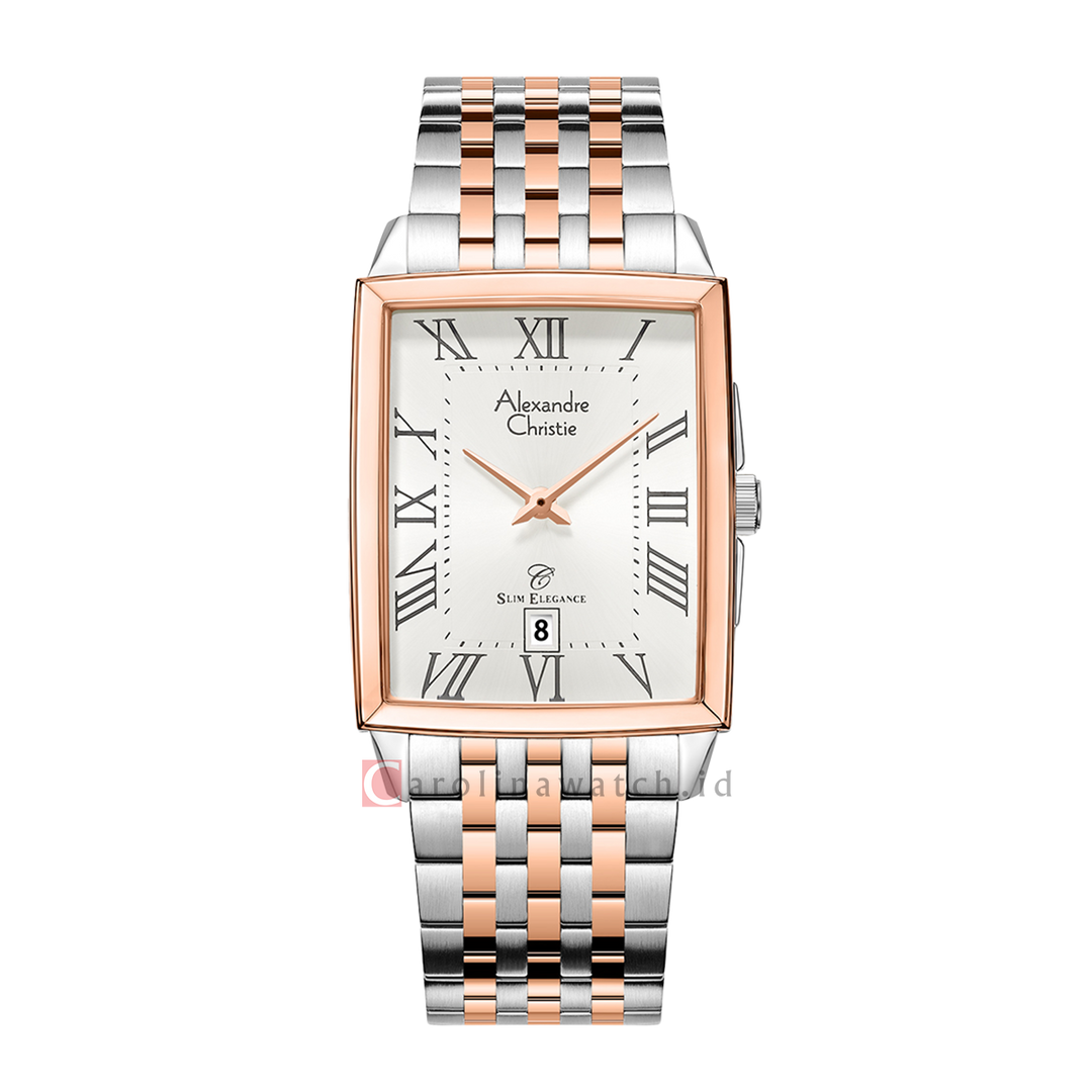 Jam Tangan Alexandre Christie Slim Elegance AC 8708 MDBTRSLRM Men Silver Dial Dual Tone Stainless Steel Strap