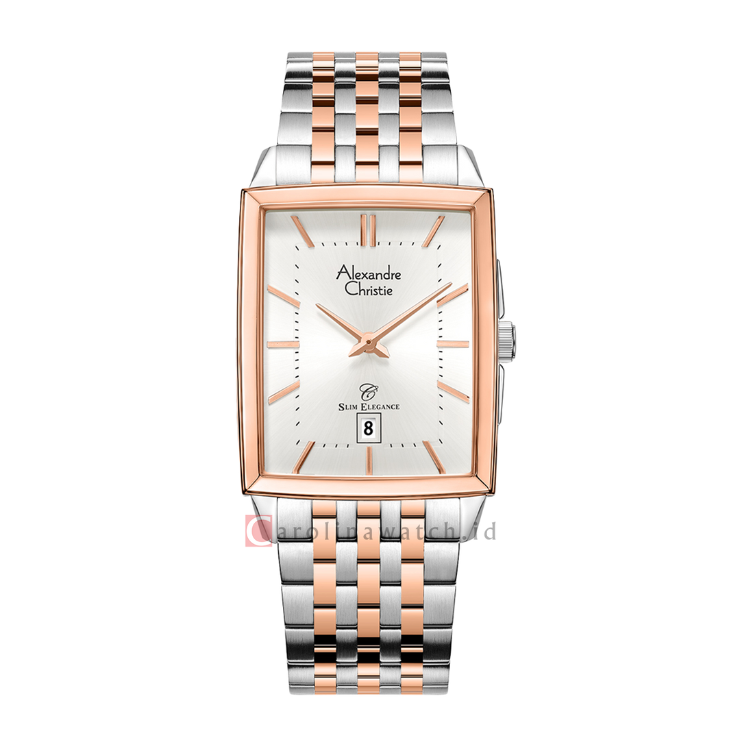 Jam Tangan Alexandre Christie Slim Elegance AC 8708 MDBTRSL Men Silver Dial Dual Tone Stainless Steel Strap