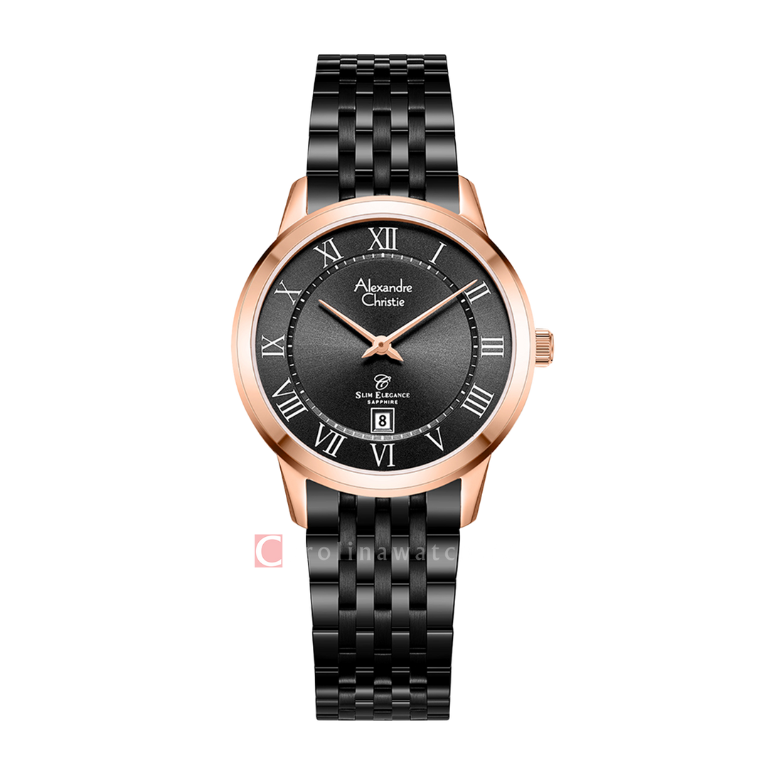 Jam Tangan Alexandre Christie Slim Elegance AC 8709 LDBBRBARM Sapphire Women Black Dial Black Stainless Steel Strap