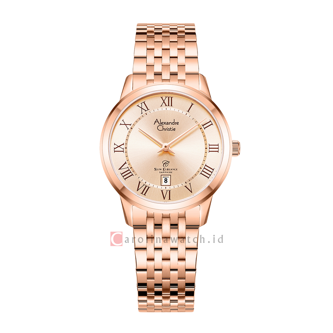 Jam Tangan Alexandre Christie Slim Elegance AC 8709 LDBRGLNRM Sapphire Women Rose Gold Dial Rose Gold Stainless Steel Strap