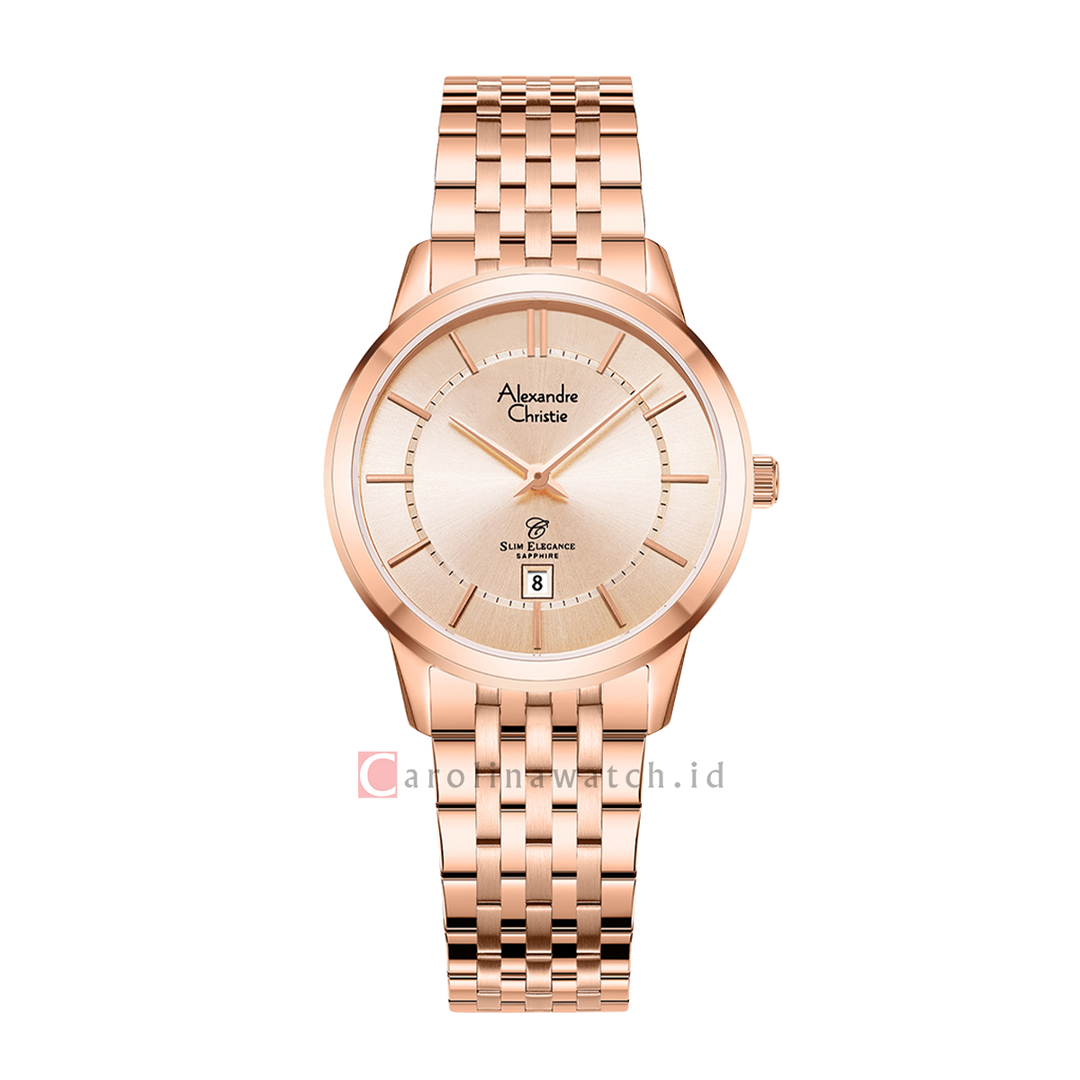 Jam Tangan Alexandre Christie Slim Elegance AC 8709 LDBRGLN Sapphire Women Rose Gold Dial Rose Gold Stainless Steel Strap