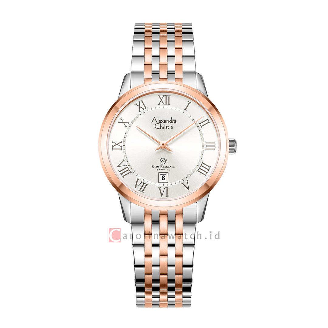 Jam Tangan Alexandre Christie Slim Elegance AC 8709 LDBTRSLRM Sapphire Women Silver Dial Dual Tone Stainless Steel Strap