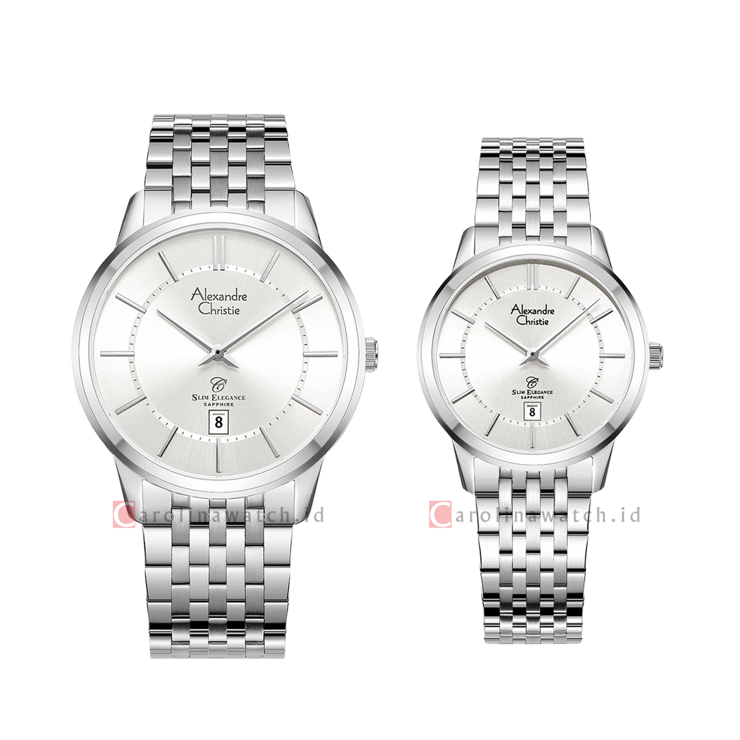Jam Tangan Couple Alexandre Christie Slim Elegance AC 8709 M/LDBSSSL Silver Dial Stainless Steel Strap