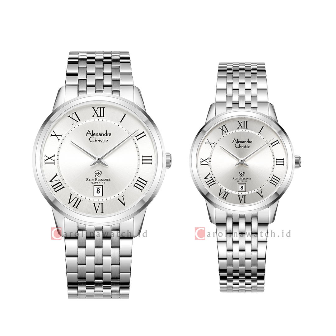 Jam Tangan Couple Alexandre Christie Slim Elegance AC 8709 M/LDBSSSLRM Silver Dial Stainless Steel Strap