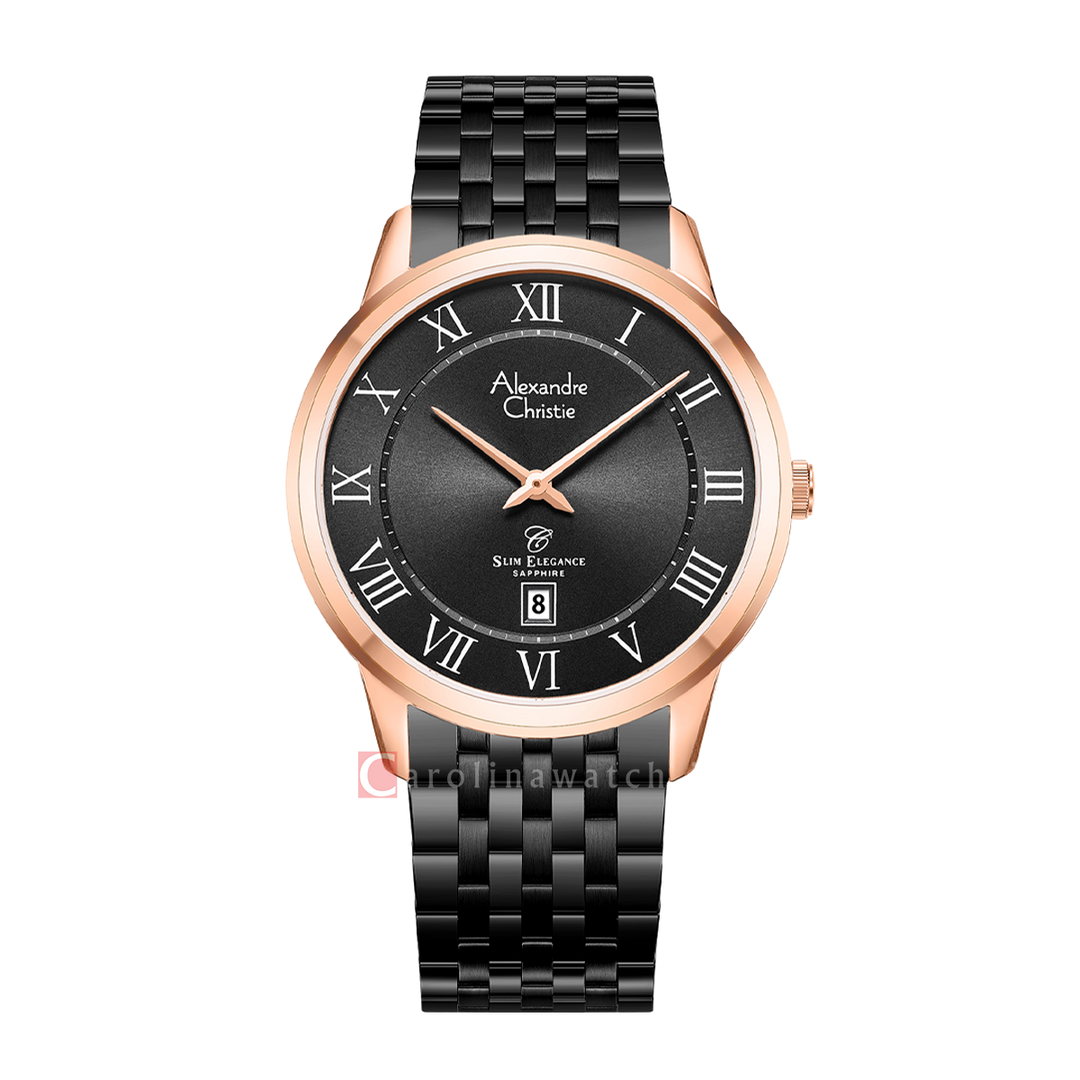 Jam Tangan Alexandre Christie Slim Elegance AC 8709 MDBBRBARM Sapphire Men Black Dial Black Stainless Steel Strap