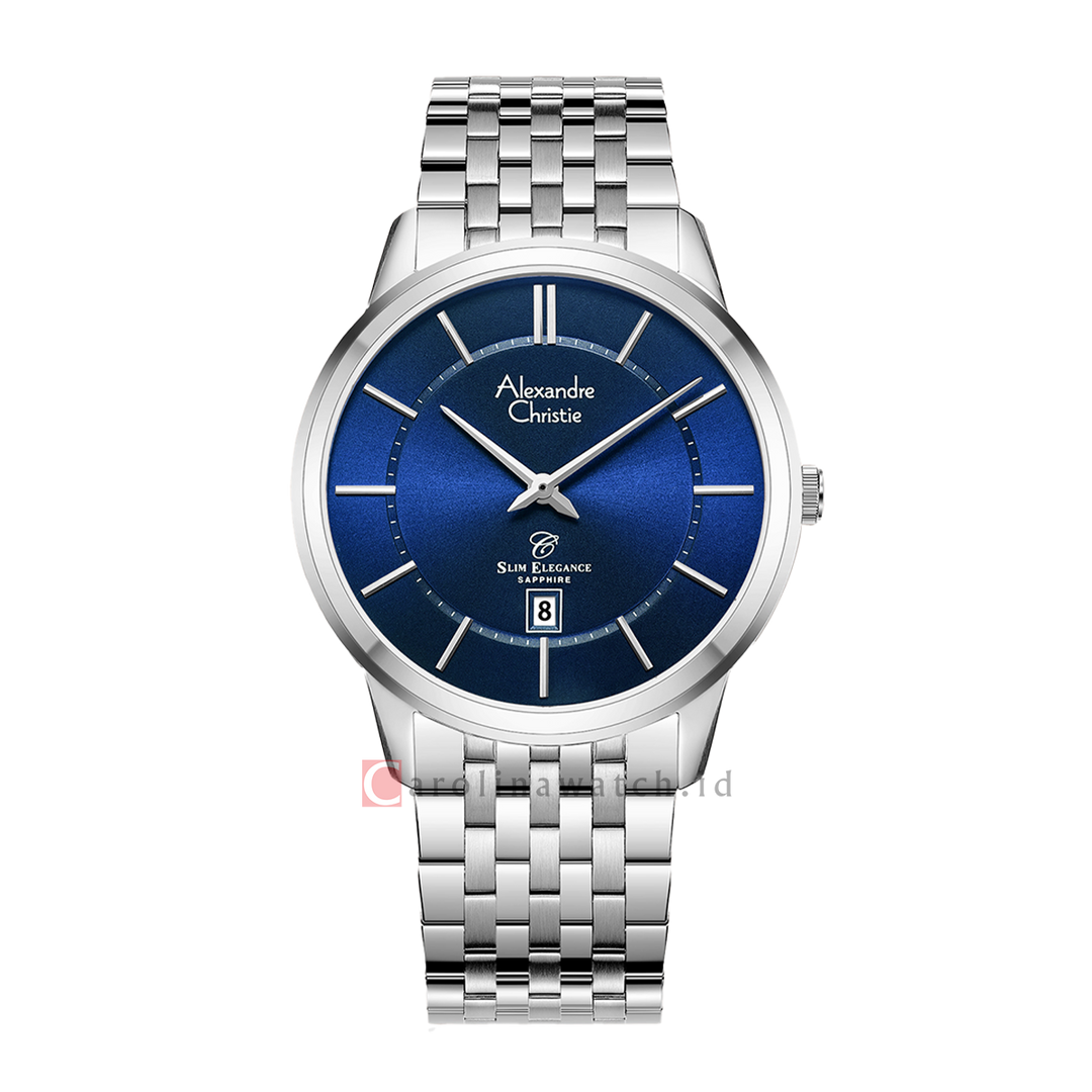 Jam Tangan Alexandre Christie Slim Elegance AC 8709 MDBSSBU Sapphire Men Blue Dial Stainless Steel Strap