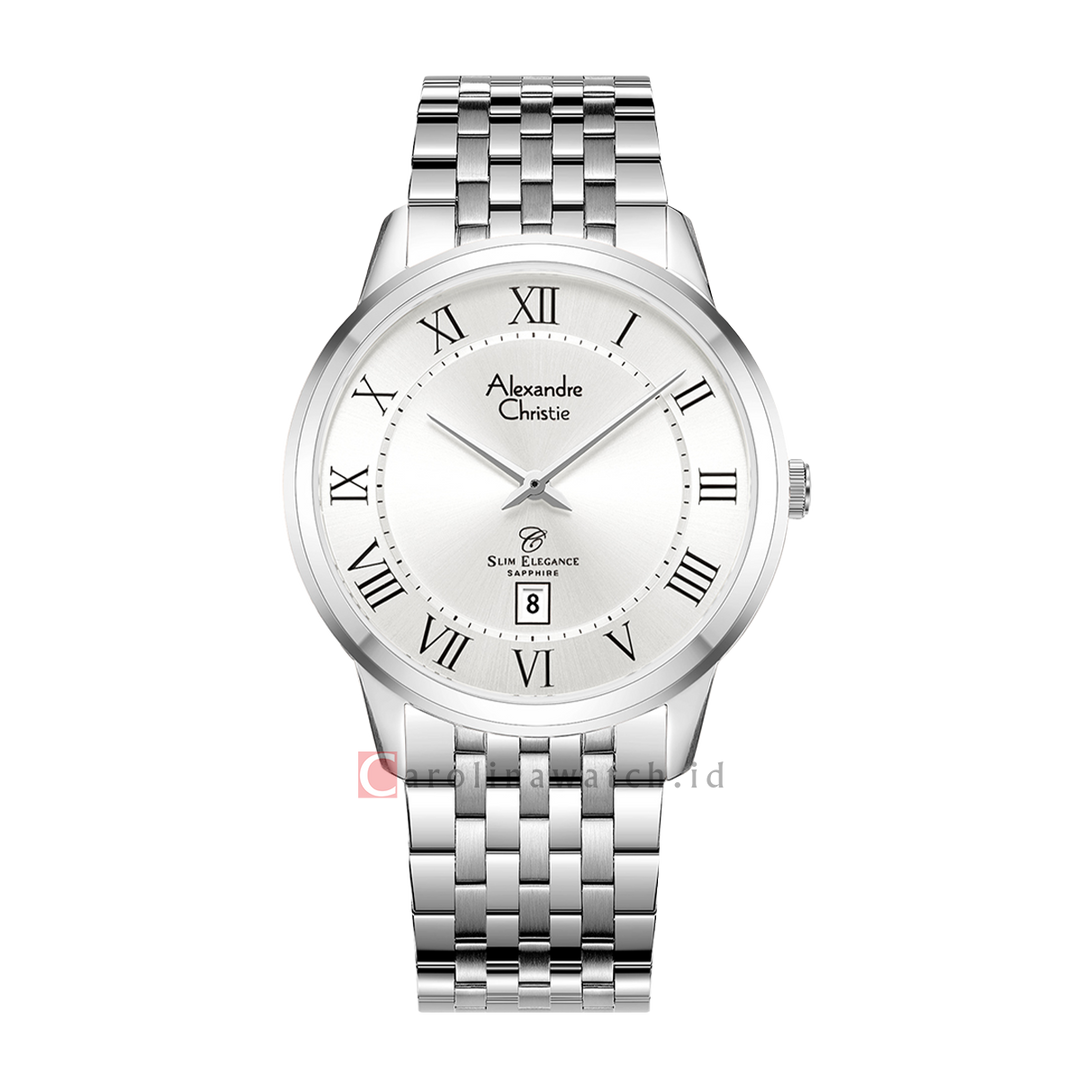 Jam Tangan Alexandre Christie Slim Elegance AC 8709 MDBSSSLRM Sapphire Men SIlver Dial Stainless Steel Strap