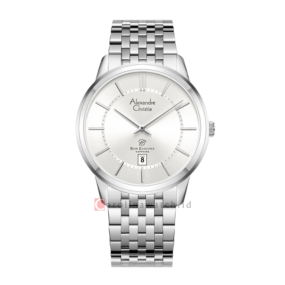 Jam Tangan Alexandre Christie Slim Elegance AC 8709 MDBSSSL Sapphire Men SIlver Dial Stainless Steel Strap