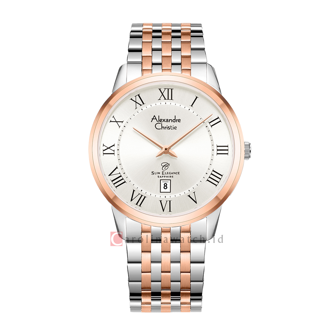 Jam Tangan Alexandre Christie Slim Elegance AC 8709 MDBTRSLRM Sapphire Men SIlver Dial Dual Tone Stainless Steel Strap