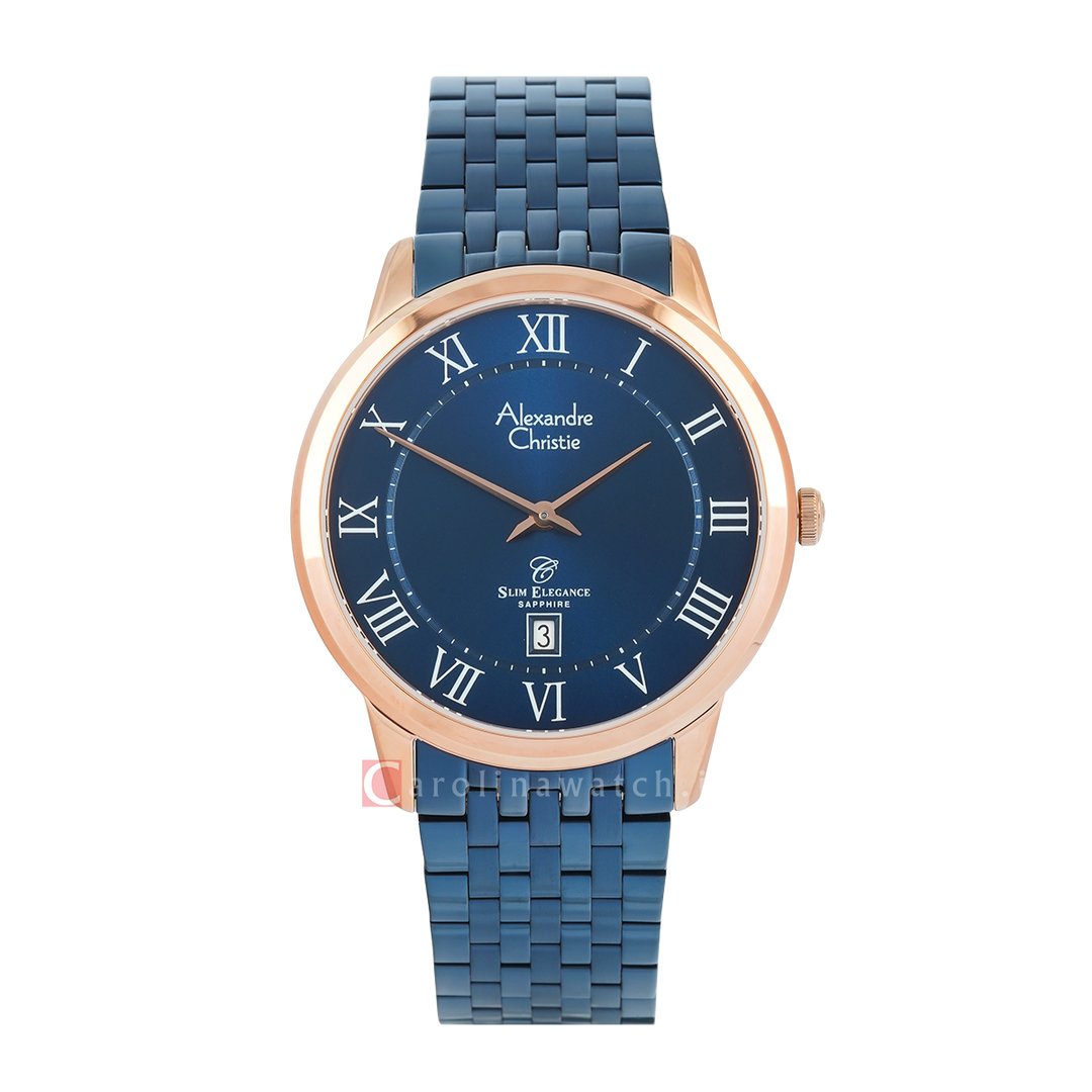 Jam Tangan Alexandre Christie Slim Elegance AC 8709 MDBURBURM Sapphire Men Blue Dial Blue Stainless Steel Strap