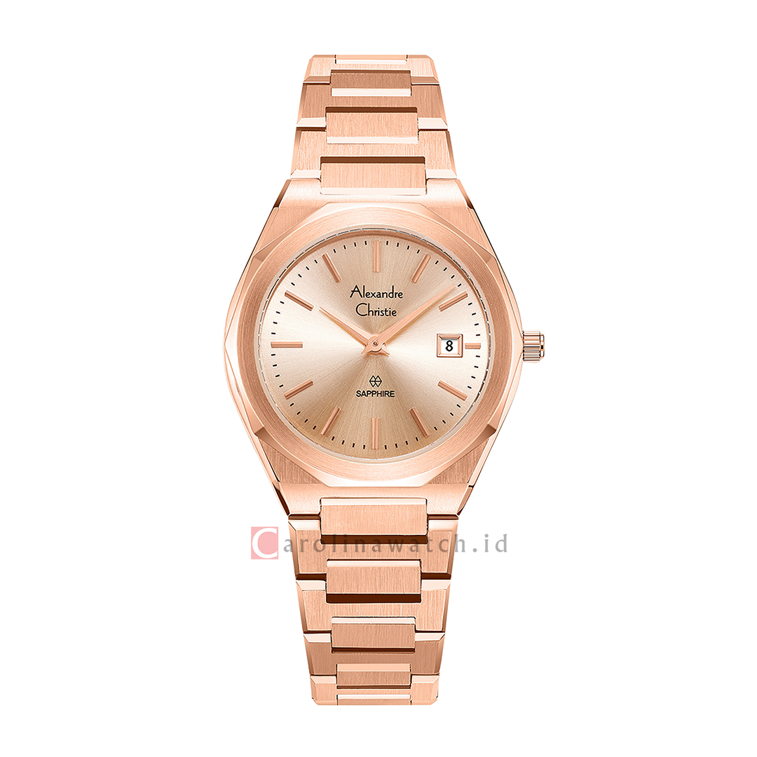 Jam Tangan Alexandre Christie AC 8710 LDBRGLNSG Sapphire Women Rose Gold Dial Rose Gold Stainless Steel Strap