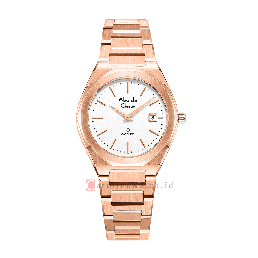Jam Tangan Alexandre Christie AC 8710 LDBRGSLSG Sapphire Women White Dial Rose Gold Stainless Steel Strap