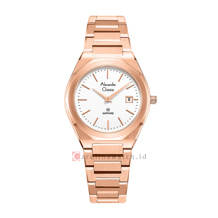 Jam Tangan Alexandre Christie AC 8710 LDBRGSLSG Sapphire Women White Dial Rose Gold Stainless Steel Strap
