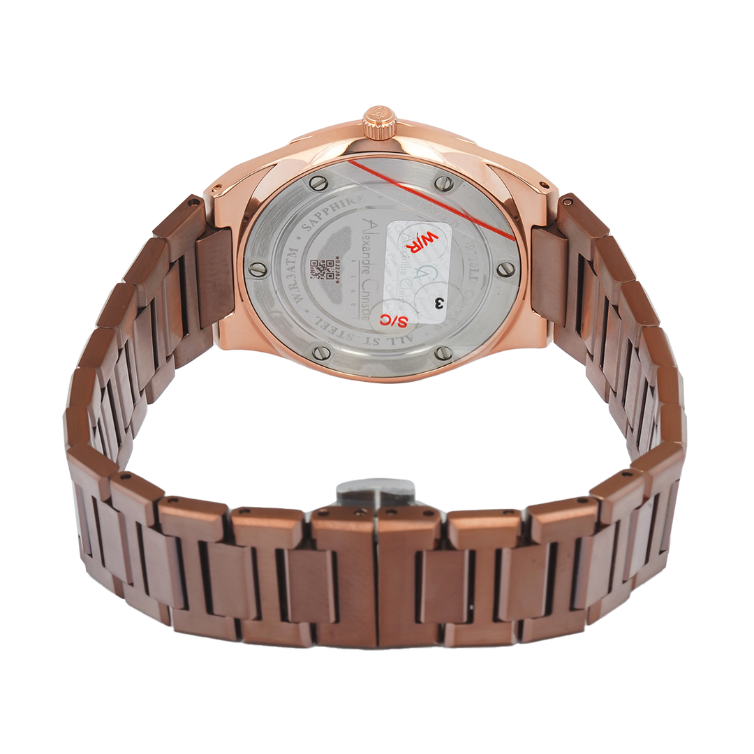 Jam Tangan Alexandre Christie AC 8710 LDBROBOSG Sapphire Women Brown Dial Brown Stainless Steel Strap