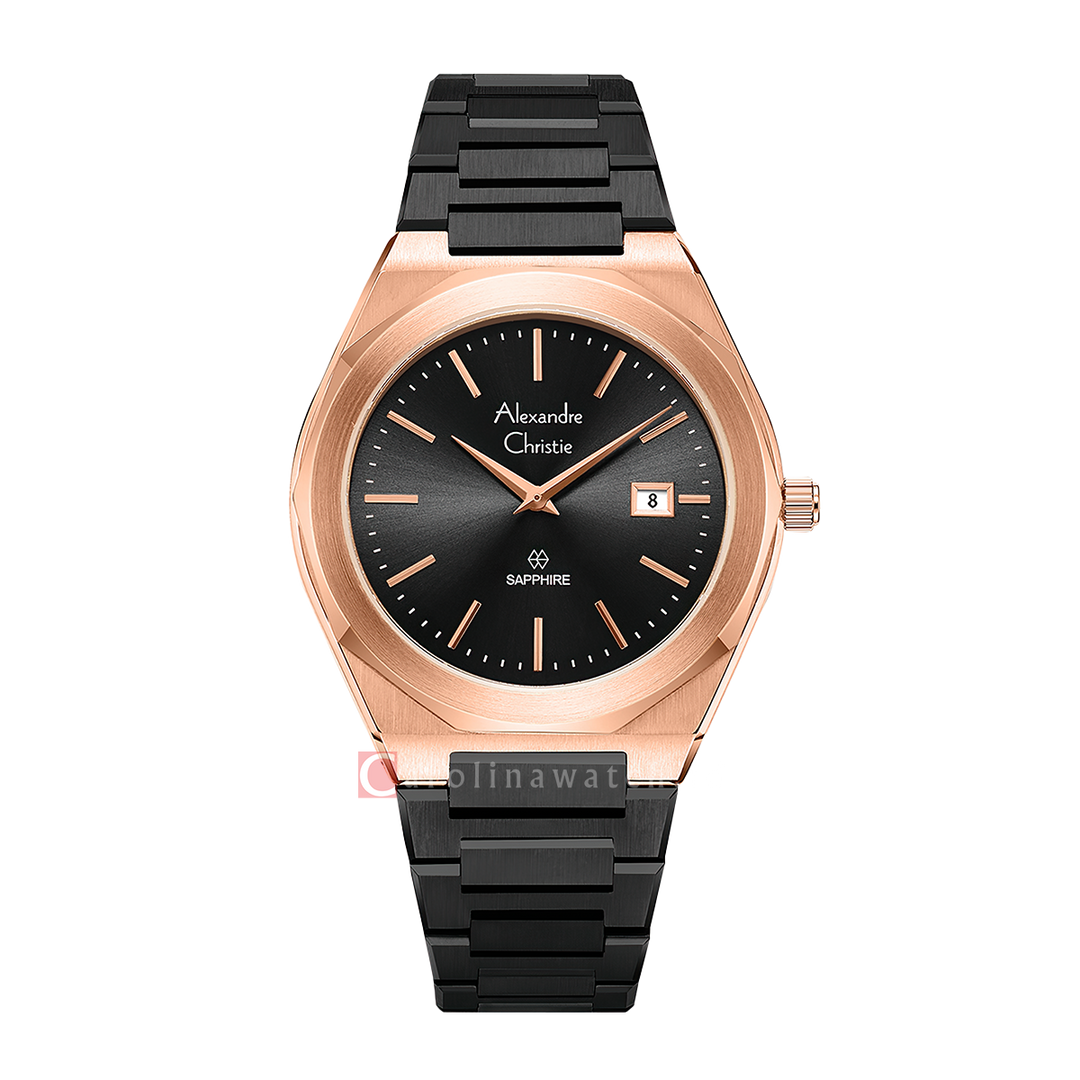 Jam Tangan Alexandre Christie AC 8710 MDBBRDGSG Sapphire Men Black Dial Black Stainless Steel Strap