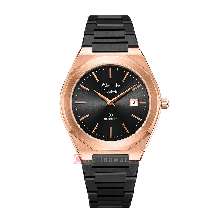 Jam Tangan Alexandre Christie AC 8710 MDBBRDGSG Sapphire Men Black Dial Black Stainless Steel Strap