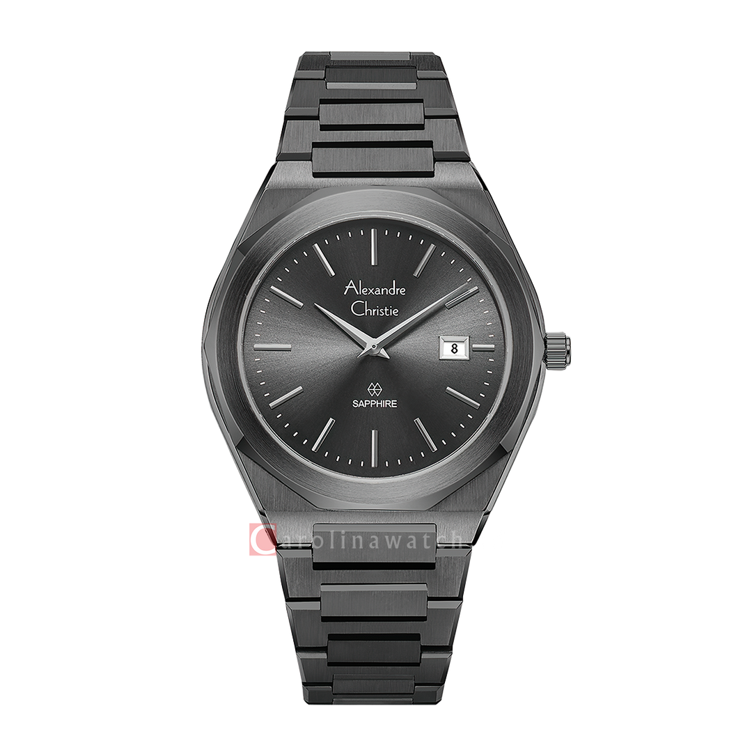 Jam Tangan Alexandre Christie AC 8710 MDBIGDGSG Sapphire Men Black Dial Black Stainless Steel Strap