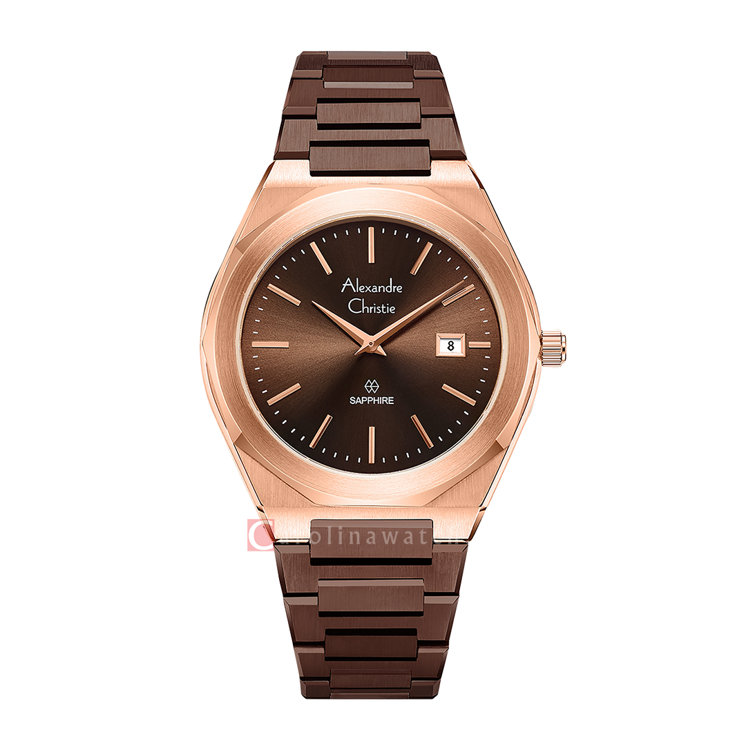 Jam Tangan Alexandre Christie AC 8710 MDBROBOSG Sapphire Men Brown Dial Brown Stainless Steel Strap