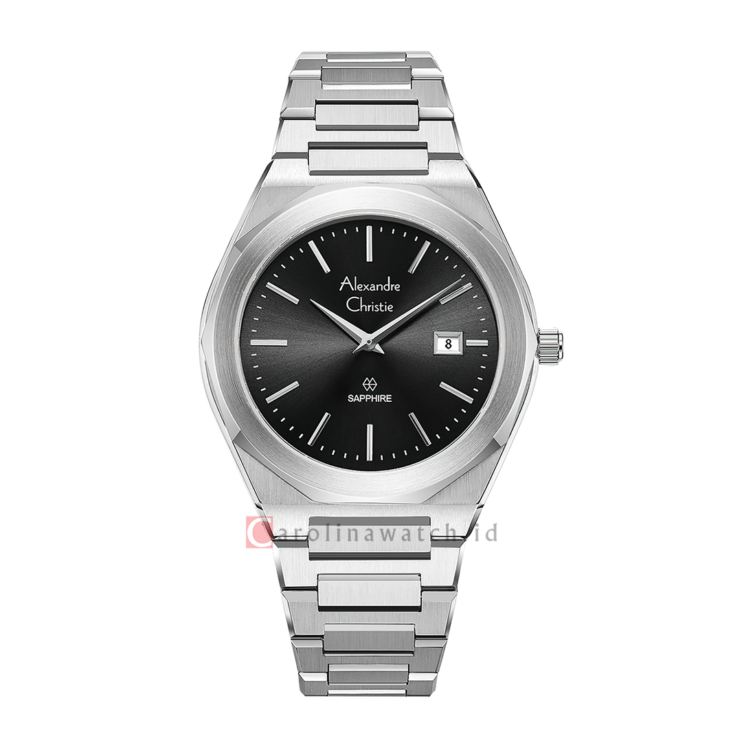 Jam Tangan Alexandre Christie AC 8710 MDBSSDGSG Sapphire Men Black Dial Stainless Steel Strap