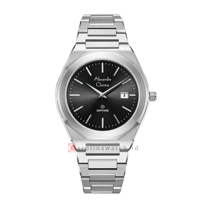 Jam Tangan Alexandre Christie AC 8710 MDBSSDGSG Sapphire Men Black Dial Stainless Steel Strap