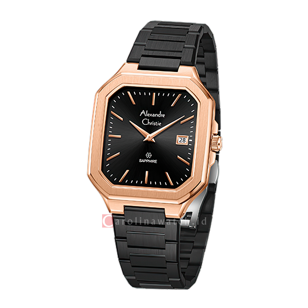 Jam Tangan Alexandre Christie AC 8711 MDBBRDGSG Sapphire Men Black Dial Black Stainless Steel Strap