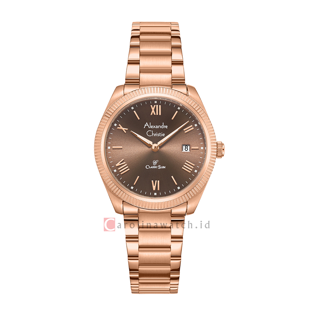 Jam Tangan Alexandre Christie AC 8712 LDFRGBO Women Brown Dial Rose Gold Stainless Steel Strap