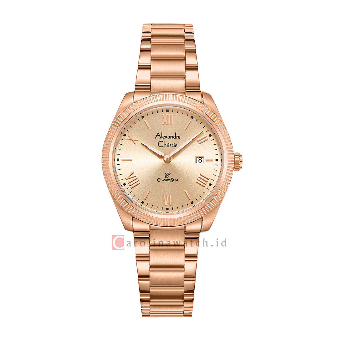 Jam Tangan Alexandre Christie AC 8712 LDFRGLN Women Gold Dial Rose Gold Stainless Steel Strap