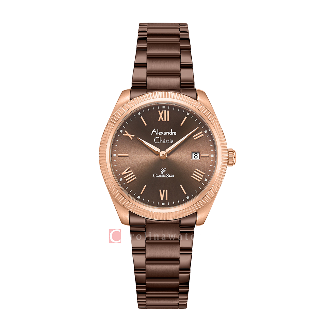 Jam Tangan Alexandre Christie AC 8712 LDFROBO Women Brown Dial Brown Stainless Steel Strap