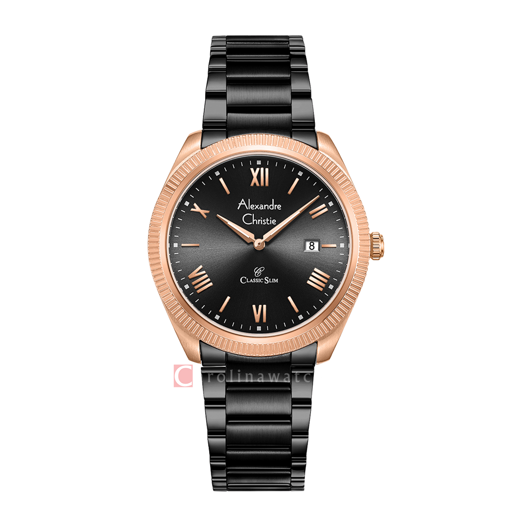 Jam Tangan Alexandre Christie AC 8712 MDFBRBA Men Black Dial Black Stainless Steel Strap