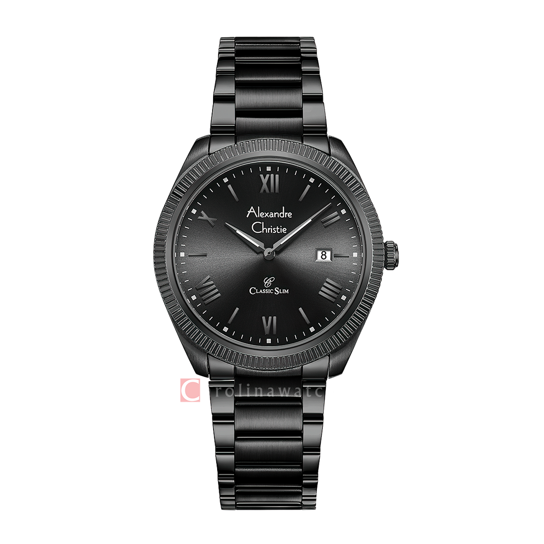 Jam Tangan Alexandre Christie AC 8712 MDFEPBA Men Black Dial Black Stainless Steel Strap