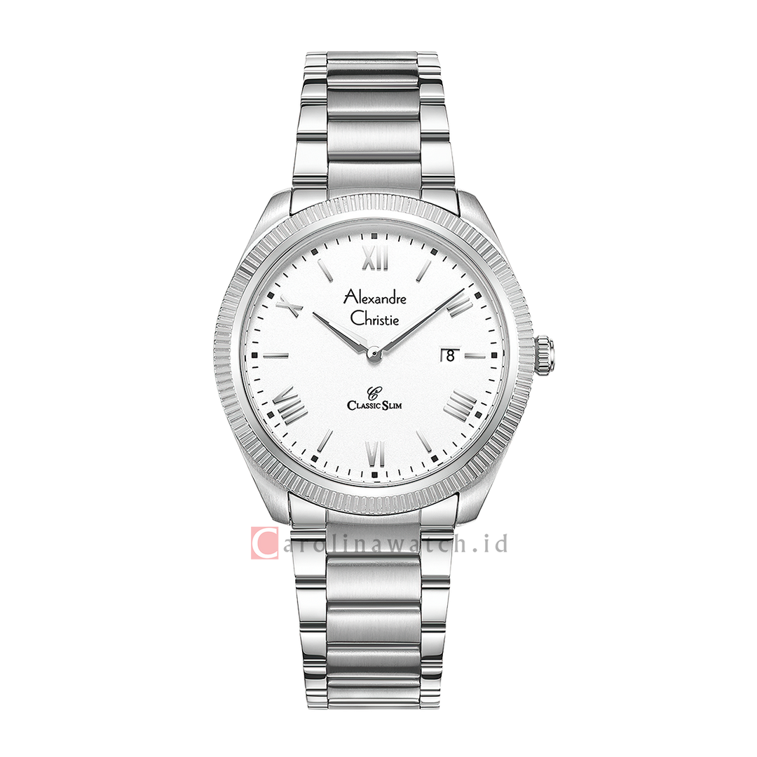 Jam Tangan Alexandre Christie AC 8712 MDFSSSL Men White Dial Stainless Steel Strap