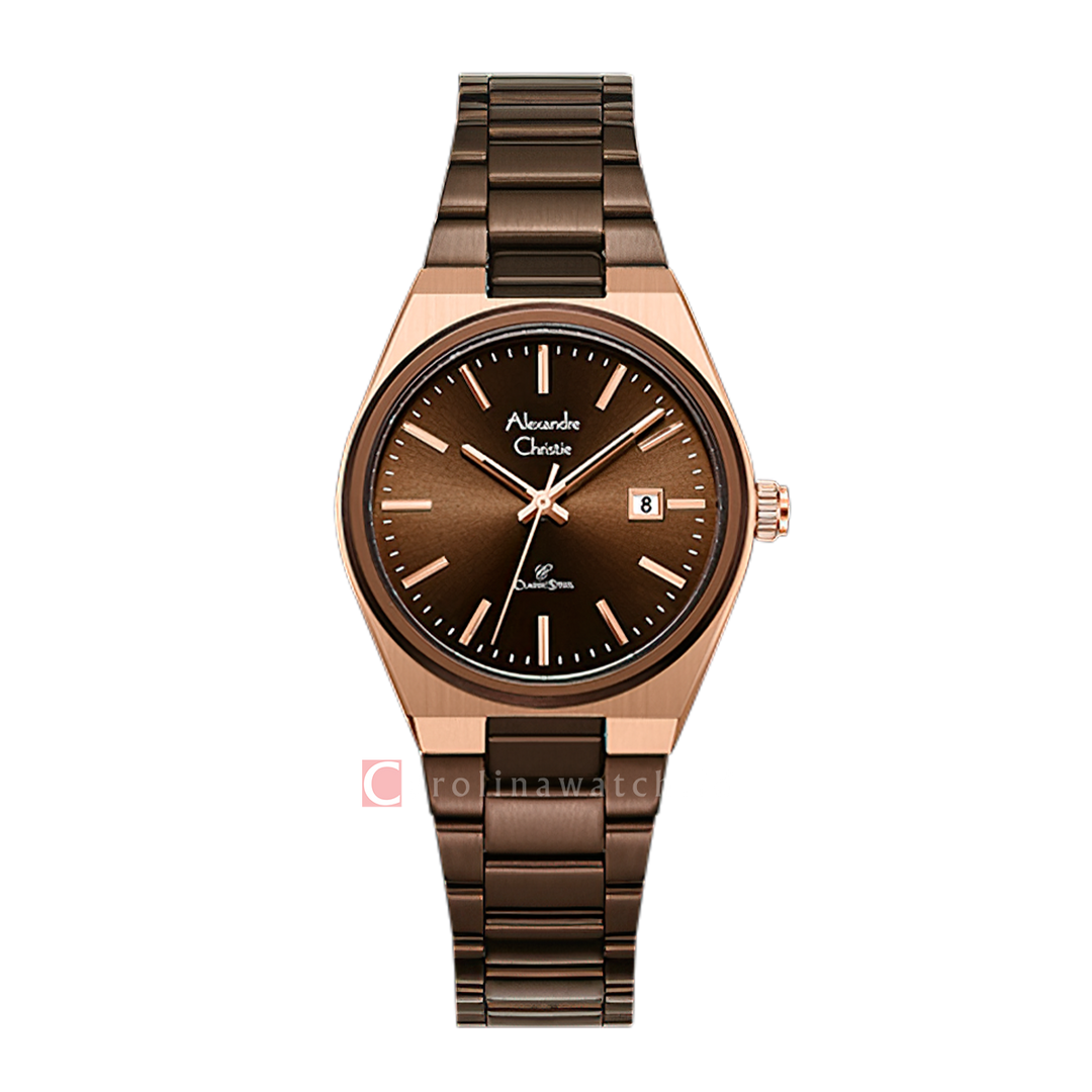 Jam Tangan Alexandre Christie AC 8713 LDFROBO Women Brown Dial Brown Stainless Steel Strap
