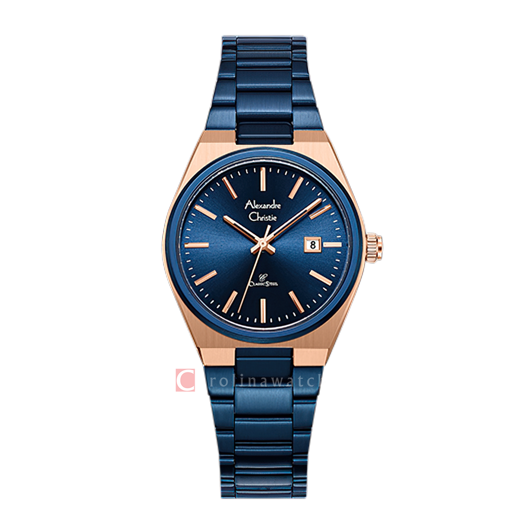 Jam Tangan Alexandre Christie AC 8713 LDFURBU Women Blue Dial Blue Stainless Steel Strap