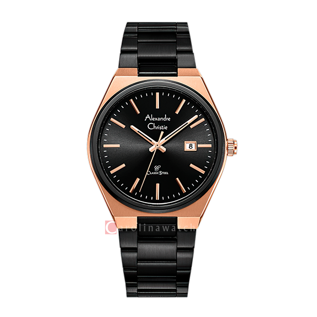 Jam Tangan Alexandre Christie AC 8713 MDFBRBA Men Black Dial Black Stainless Steel Strap