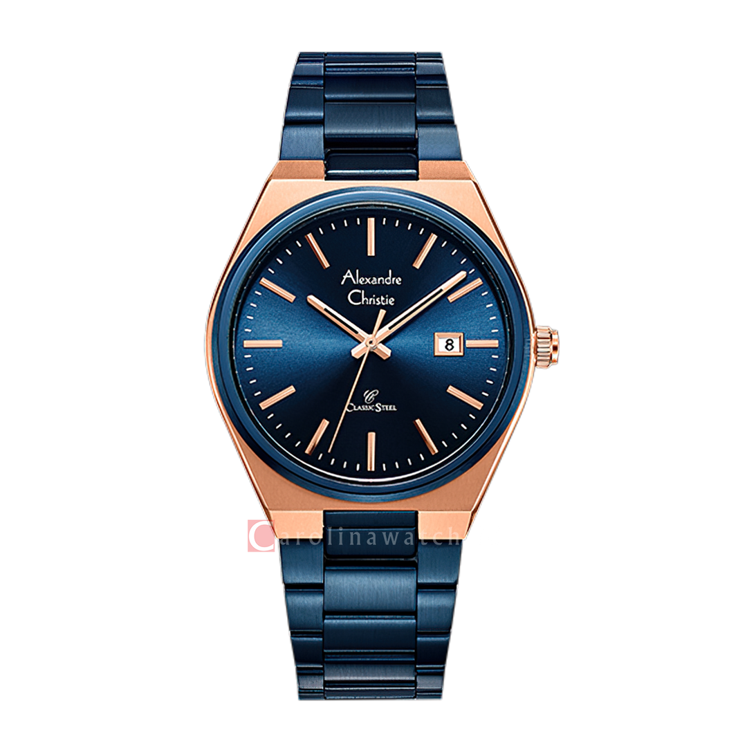 Jam Tangan Alexandre Christie AC 8713 MDFURBU Men Blue Dial Blue Stainless Steel Strap