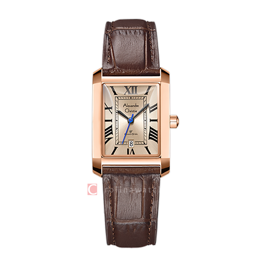 Jam Tangan Alexandre Christie Passion AC 8714 LDLRGLN Women Gold Dial Brown Leather Strap