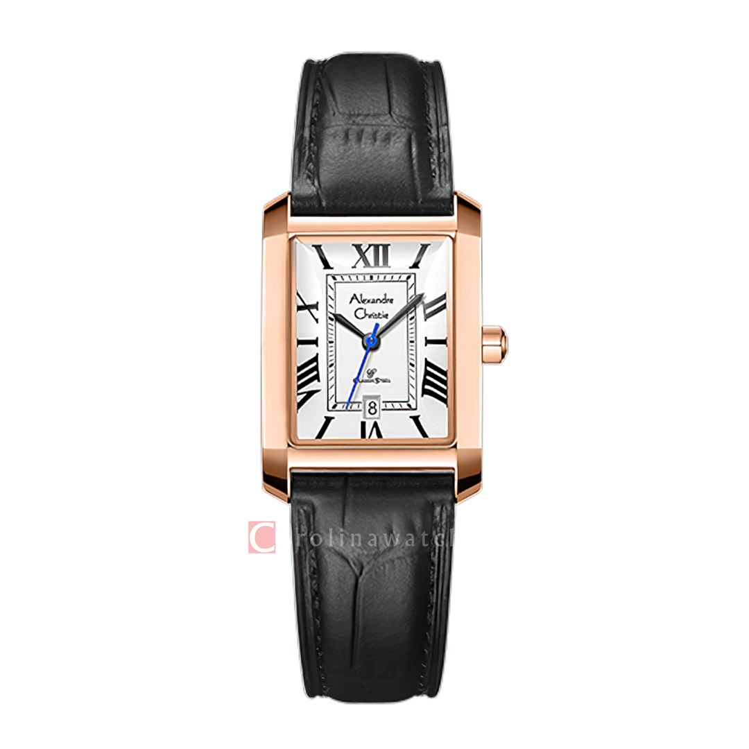 Jam Tangan Alexandre Christie Passion AC 8714 LDLRGSL Women White Dial Black Leather Strap