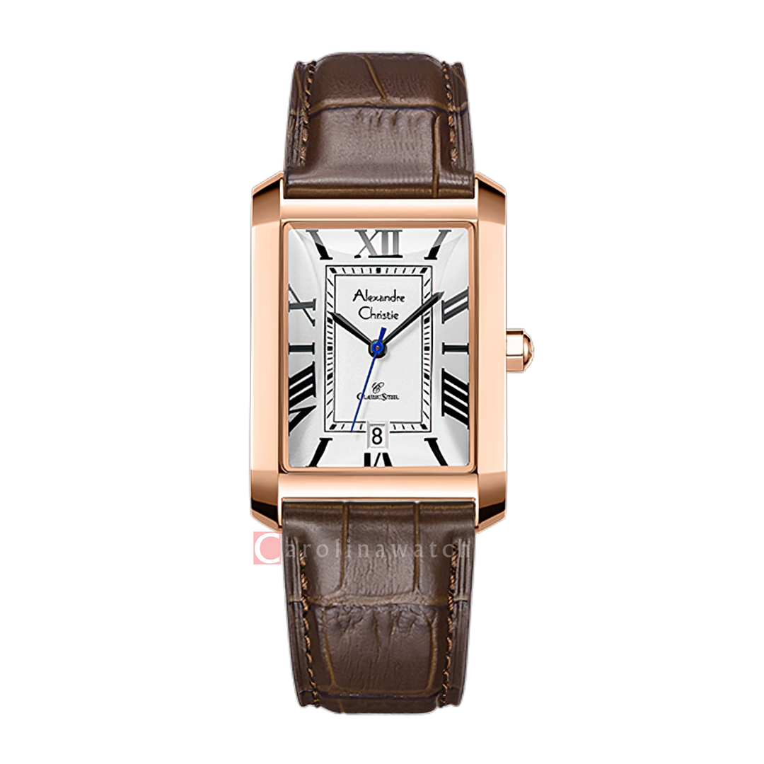 Jam Tangan Alexandre Christie Passion AC 8714 MDLRGSL Men Silver White Dial Brown Leather Strap