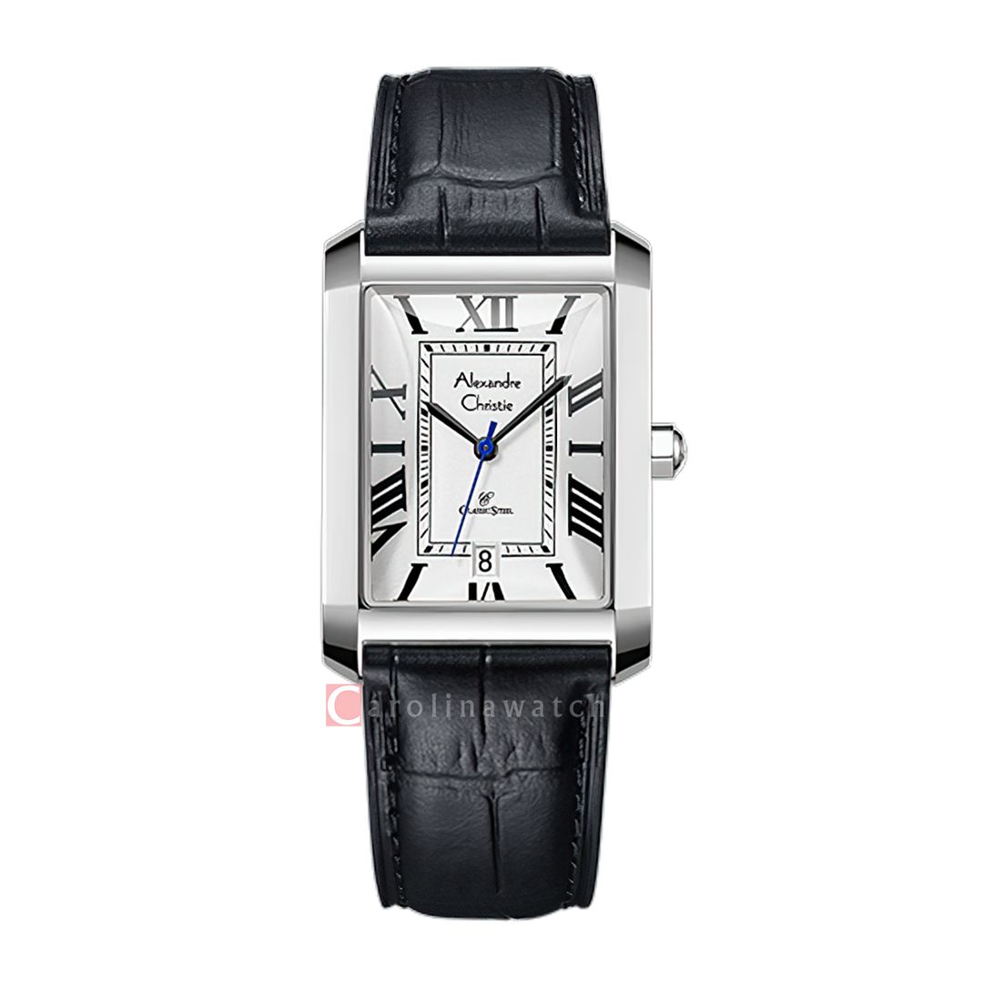 Jam Tangan Alexandre Christie Passion AC 8714 MDLSSSL Men Silver White Dial Black Leather Strap