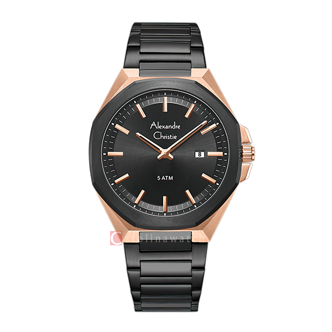 Jam Tangan Alexandre Christie AC 8715 MDFBRBA Men Black Dial Black Stainless Steel Strap