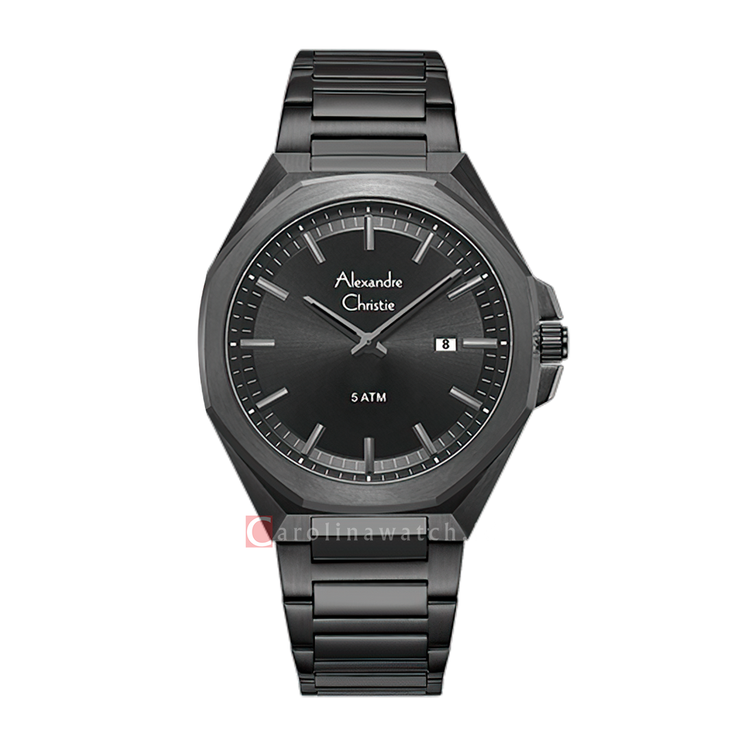 Jam Tangan Alexandre Christie AC 8715 MDFEPBA Men Black Dial Black Stainless Steel Strap