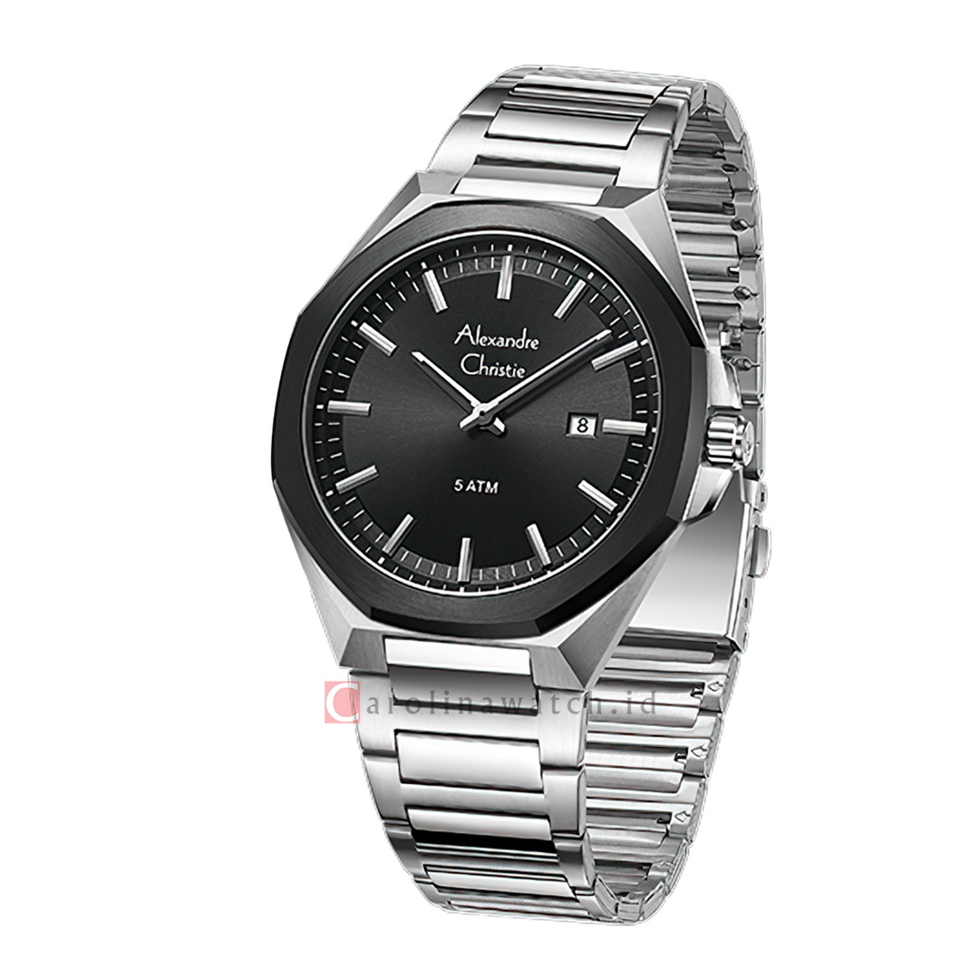 Jam Tangan Alexandre Christie AC 8715 MDFTBBA Men Black Dial Stainless Steel Strap