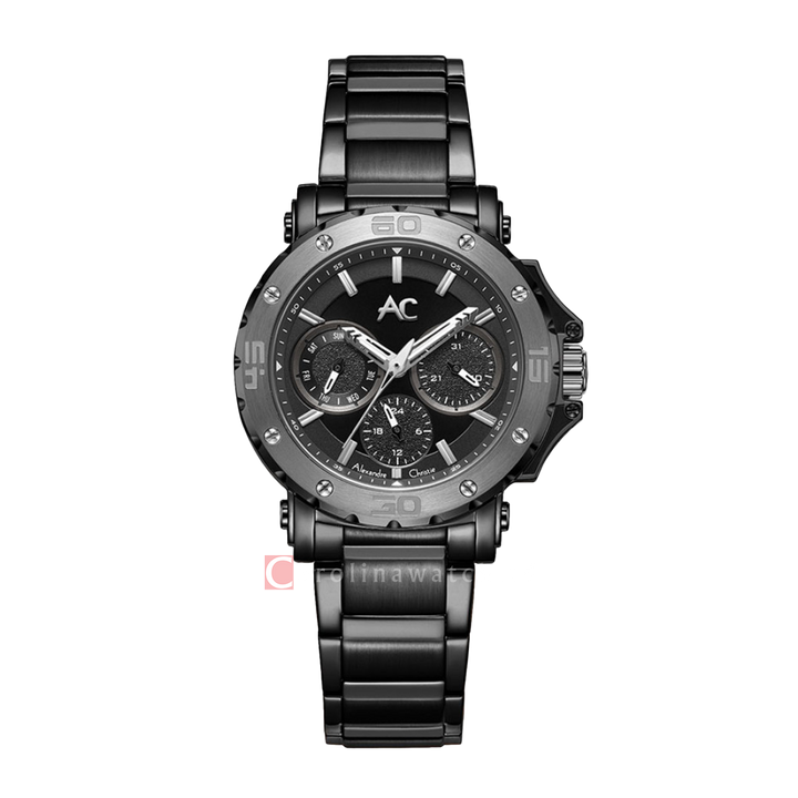 Jam Tangan Alexandre Christie AC 9205 BFBEPBA Women Black Dial Black Stainless Steel Strap